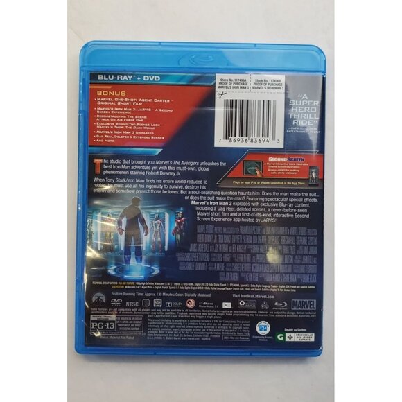 Marvel Iron Man 3 - Blu-ray Disc - DVD 2013 - Robert Downey Jr. with Slipcover - Picture 3 of 10